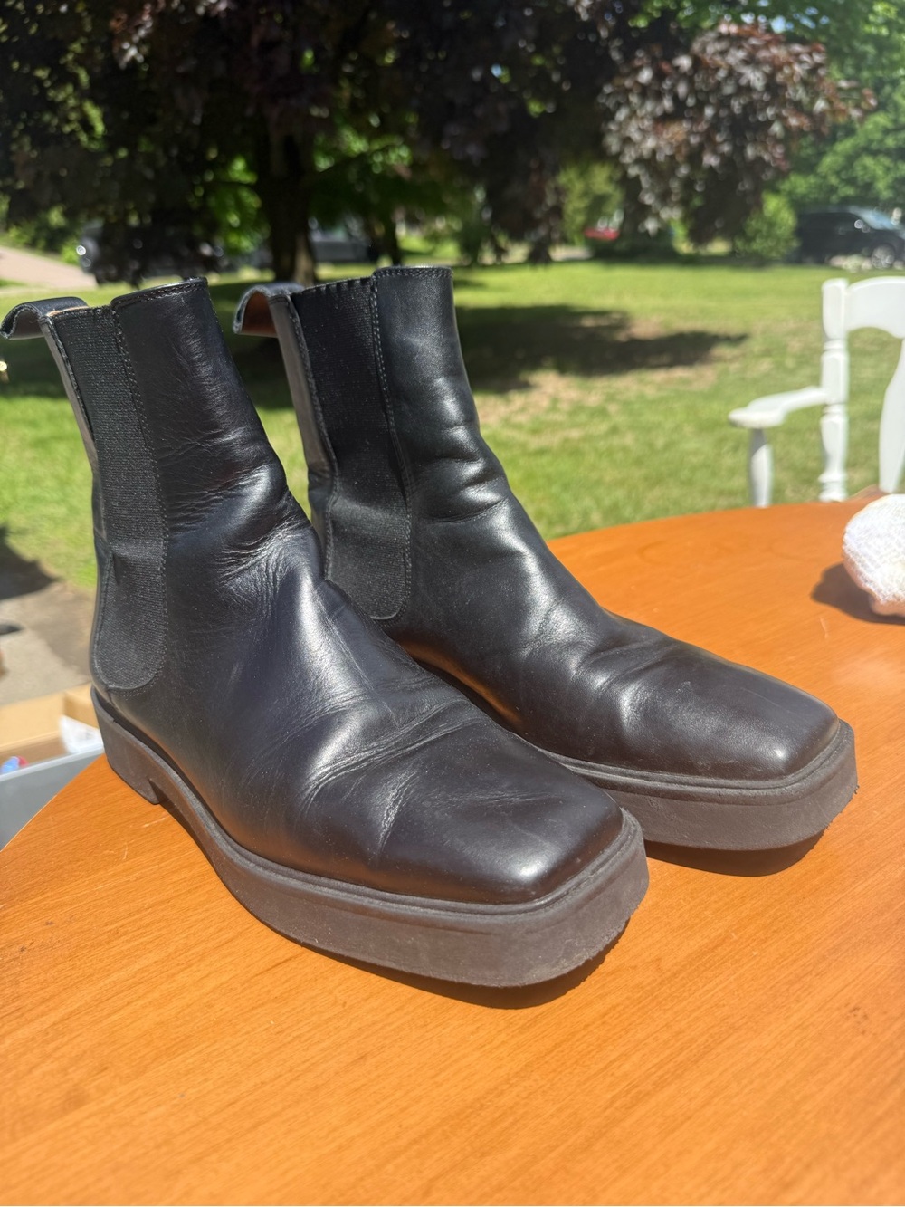 Zara Black Leather Platform Chelsea Boots